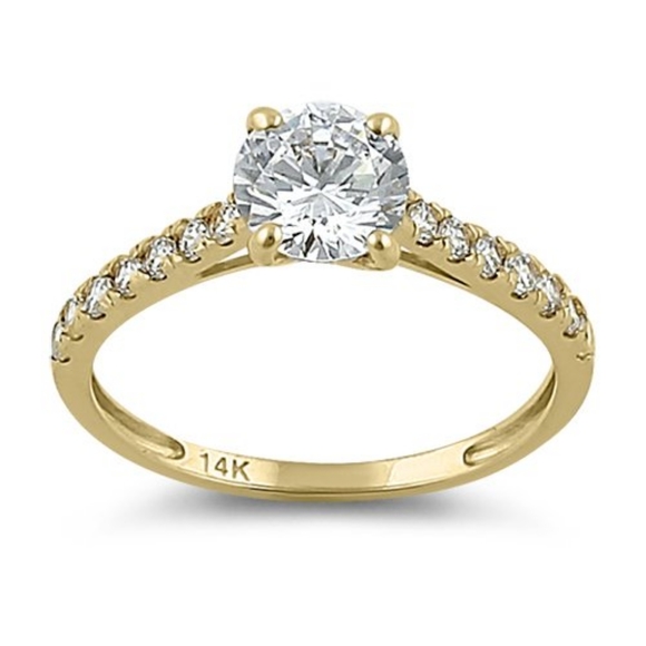 - Solid 14K Yellow Gold Solitaire Round Clear CZ Engagement Ring - Picture 3 of 4